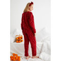 Miniatyrbild 3 av 5: Dam Sovmadrass Säsongs Bomull Kammad Pyjamas Set - Vinterpyjamas Burgundy S