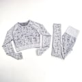 Miniatyrbillede 1 af 11: Yoga Sæt Langærmet Cropped Top T-Shirt Leggings Træningsdragt Til Kvinder Gray Set M
