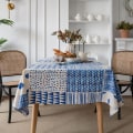 Miniatyrbild 1 av 5: Blå Sömnad Duk Geometriskt Tryck Enkel Bomull Linne Bordsduk Restaurang Köksduk Blue puzzle without lace 140*180