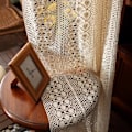 Miniatyrbillede 4 af 6: Boho Chic Beige Hæklet Strikkede Gardiner til Soveværelse Bomuld Linned Udhulet Retro Bondehus Terrasse Vinduesgardiner as picture 1pcs W150xH180 cm
