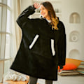 Miniatyrbilde 1 av 11: Dame Teppe Genser Kåpe Vinter Hettegensere Utendørs Hettejakker Varm Komfort Morgenkåpe Jule Fleece Teppe Sudadera Mujer 848 black One Size