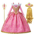 Pikkukuva 10 / 10: Prinsessa Ruusunen tyttöjen prinsessamekko lasten naamiaisasu cosplay Aurora ylellinen puku Halloween karnevaali verkkokangasvaatteet 7-8T (Tag 140) Aurora Set 1