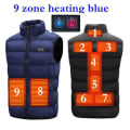 Miniatyrbilde 10 av 11: Herre Utendørs USB Infrarød Varmevest Jakke Herre Vinter Elektrisk Oppvarmet Vest Vattert Vest For Sport Fotturer Oversized 5XL 11 areas Twill blue XXL