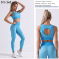 Miniatyrbild 1 av 11: Yoga Set Långärmad Crop Top T-shirt Leggings Träningsdräkt För Kvinnor Blue Bra Set M