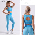Miniatyrbilde 1 av 11: Yoga Sett Langermet Crop Top T-skjorte Leggings Treningsdress For Kvinner Blue Bra Set S