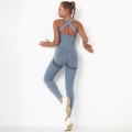 Miniatyrbilde 7 av 11: Europeisk og amerikansk sømløs sexy ferskenrumpe yoga-body Quick-Drying Fitness Sports Ryggformende yogaklær i ett stykke 6205 jumpsuit-wine red S