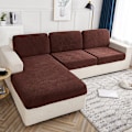 Miniatyrbild 1 av 7: Vattentätt överdrag 1/2/3/4 sitsars dyna Sofföverdrag Dammtätt Tättslutande Skydd Jacquard Plyschfiber för Vardagsrum Brown X-L SHAPE