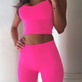 Miniatyrbilde 1 av 8: Yoga Sett Crop Topper + Yoga Leggings Treningssenter Løpeklær For Kvinner B pink M