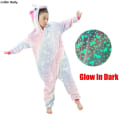 Pikkukuva 5 / 6: Teinityttöjen yksisarvispyjamat 4 6 8 10 12 -vuotiaille lapsille, Kigurumi-pyjamat, pimeässä hohtava yksisarvis Onesie Kigurumi -lastenpyjamat LA72 8T Height 115-124cm