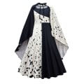 Pikkukuva 4 / 11: Elokuva Cruella De Vil Cosplay Asut Lasten Puku Mustavalkoinen Piikatytön Mekko Halloween Juhlapuku Viitalla Peruukilla 80589cloak 01 120