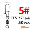 Miniatyrbilde 1 av 11: Fishhook 50 stk. Gjeddefiske Tilbehør Koblingsstift Lager Rullende Svivel Rustfritt Stål Snap Fiskekrok Lokkesvivler Utstyr Size5 28mm 30kg