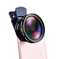 Miniatyrbillede 6 af 9: 2 I 1 Linse Universal Clip 37mm Mobiltelefon Linse Professionel 0.45x 49uv Super Vidvinkel + Makro HD Linse Til iPhone Android Silver