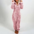 Miniatyrbillede 1 af 4: Efterår/vinter Dame Hætteklædte Pyjamas med Plys Tyk Plys Jumpsuit Bjørn Rompers Hjemmetøj Overall Overtøj Pink XXXXL