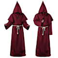 Miniatyrbillede 3 af 8: Middelalder Halloween Kristen Munk Præst Kåber Heks Troldmand Kappe Cape Party Død Spøgelse Vampyr Djævel Dæmon Cosplay Kostumer Red M