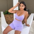 Miniatyrbild 2 av 11: Yoga BH Crop top Sport BH Träningskläder Sömlös Polyester Gym Set 2pcs Purple M