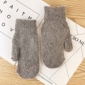 Miniatyrbild 11 av 11: Damhandskar med dubbla lager av kaninhår, vinter, koreansk version av enfärgad, alla fingrar, vinterhandskar för kvinnor, flickvantar Light gray One Size