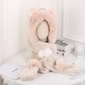 Miniatyrbillede 7 af 7: Sødt Julehue Handsker Halstørklæde Tre-delt Sæt Udendørs Hold Varmen Kulde-Sikker Plys One-Piece Hue WHSS6049-A rabbit ears khaki