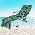 Miniatyrbillede 1 af 11: Tropiske Planter Mikrofiber Strandstol Betræk Håndklæde Med Lomme Udendørs Hurtigtørrende Bærbar Have Pool Loungestol Tæppe 12 73x210cm
