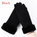 Miniatyrbilde 3 av 11: Dame Vinterhansker Varme Berøringsskjerm Svarte Pelshansker Fullfinger Votter Kjøre Vindtette Hansker Gants Femmale Guantes Black-A One size