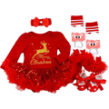 Miniatyrbild 5 av 9: Långärmad Jul Nyfödd Baby Kläder Höst Spetsdesign Romper Jumpsuit Hårband 4 st ropa bebe Jul Cosplay Kostym as photo7