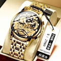 Miniatyrbillede 4 af 8: Herreur Shopee Hollow Fuldautomatisk Vandtæt Ur Lysende Quartz Ur One Piece Gold shell