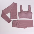 Miniatyrbild 8 av 11: Yoga Set Dam Gym Kläder Kvinnlig Hög Midja Yoga Byxor Träningsdräkt Dam Fitness Kläder 3 Pcs Set Khaki M