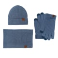 Miniatyrbilde 10 av 11: Vinterlue Skjerf Hansker Tredelt Sett Fleeceforet Berøringsskjerm Utendørs Kuldebeskyttelse Tykk Strikket Gray three-piece set