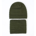 Miniatyrbilde 1 av 9: Hatt- og skjerfsett for menn og kvinner, høst og vinter, nytt utendørs kuldebeskyttende varmt sett med fløyel, strikket hatt og skjerf, 2-delt sett Army Green