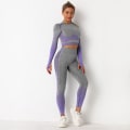 Miniatyrbillede 4 af 8: Europæisk og amerikansk sømløs yogadragt til kvinder, strikket hofteløftende høj elasticitet træningsbukser, trænings yogatøj 6092 long-sleeve suit-White S