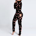 Miniatyrbild 3 av 5: Sexiga pyjamasoveraller för damer, knäppning framtill, funktionell knäppning, pyjamas för vuxna med flik, V-ringad jumpsuit med lång ärm, nattkläder för kvinnor BK M