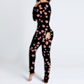 Miniatyrbillede 3 af 5: Dame Sexet Pyjamas Onesies Knaplukning Foran Funktionel Knap Flap Voksne Pyjamas V-hals Langærmet Jumpsuit Dame Nattøj PP L2