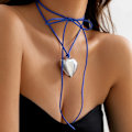 Miniatyrbilde 1 av 11: Goth Svart Fløyel Stort Hjerte Anheng Choker Halskjede for Kvinner Elegant Vev Knute Sløyfe Justerbart Kjede Nyttårs Smykker Velvet Chain Blue