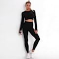 Pikkukuva 1 / 7: Eurooppalainen ja amerikkalainen pilkkujacquard saumaton urheilupuku pitkähihainen liukuvärjätty kuntojooga-asu kapeat joogahousut naisille 9149 long-sleeve suit-Black M