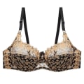 Miniatyrbild 1 av 7: Sexig transparent BH med spetsbroderi för kvinnor, plus size behå, bralette, färgpatchwork-BH Gold 85D
