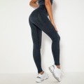 Miniatyrbilde 6 av 11: Sømløse Vasket Yogaklær Sports Løpe Fitness Bukser Stram Høy Elastisk Langermet Yoga Tredelt Dress vest-washed gray M