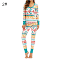 Miniatyrbild 2 av 6: Julpyjamas Matchande Familj Pyjamas Dam Pyjamasset Topp Byxor Set Full Längd Regular Mjuka Tryckta Set Sovkläder Blue L