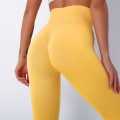 Miniatyrbilde 4 av 11: Europeiske og amerikanske sømløse strikkede sexy rumpehevende pustende smiley-fjes yogabukser sports løpe fitnessbukser for kvinner 6231 trousers-khaki M