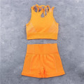 Pikkukuva 1 / 11: Joogasetti Crop Top Rintaliivit Shortsit Leggingsit Treenausasu Aktiivinen Kuntoilu Kuntosalivaatteet Orange Short Set L
