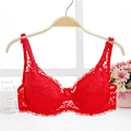 Miniatyrbild 2 av 7: Dam Spets BH Djup V Push Up BH Formande Vadderad BH Underkläder Broderi Lingerie Plus Size BH Beige 32B