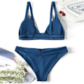 Pikkukuva 2 / 5: Tyttöjen uimapuku Bikini Split Yhtenäinen väri Seksikäs naisten uima-asu Blue M