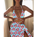 Pikkukuva 4 / 5: Uusi kolmiosainen setti Bikini Tie-Dye painettu Tether Veils uimapuku naisten uimapuku Red M