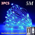 Miniatyrbilde 1 av 11: 3 stk. Stjernefylt Romantisk LED Gardinlys for Juletre/gave/Hjem/Girlander/Dekorasjon Blue YK-5M-3PCS