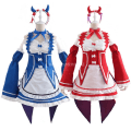 Miniatyrbild 3 av 11: Ram/Rem Cosplay Re:zero Kara Hajimeru Isekai Seikatsu svart blå röd Kostym Maid Servant Klänning package 10 XXL