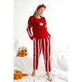 Miniatyrbild 1 av 4: Dam Sovmadrass Säsongs Bomull Kammad Pyjamas Set - Vinterpyjamas Red M