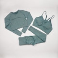 Miniatyrbillede 5 af 11: Yoga Sæt Kvinder Træning Sportstøj Fitness Tøj Leggings+ BH Sportsdragter 3PcsSetWinered S