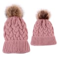 Miniatyrbillede 7 af 8: Stor Hamp Blomster Mor-Barn Pullover Strikkehue Efterår og Vinter Pelskugle Uldhue Gray Parent-child hat