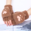 Miniatyrbild 1 av 11: Kawaii Katt Handskar för Kvinnor Mode Flickor Katt Klo Tass Plysch Vantar Varma Mjuka Plysch Korta Fingerlösa Halvfinger Vinterhandskar Brown2 One Size
