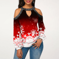 Miniatyrbild 5 av 6: Julkläder Damkläder Ljus Kristall Patchwork Cold-Shoulder Julkläder Santa Claus 4XL