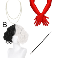 Miniatyrbillede 1 af 7: Halloween Cosplay Cruella De Vil Kuila Halv Sort Halv Hundrede Små Korte Krøllede Cos Paryk Parykhætter til Fremstilling af Parykker Danganronpa B One size