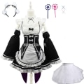 Miniatyrbild 1 av 11: Ram/Rem Cosplay Re:zero Kara Hajimeru Isekai Seikatsu svart blå röd Kostym Maid Servant Klänning package 7 S